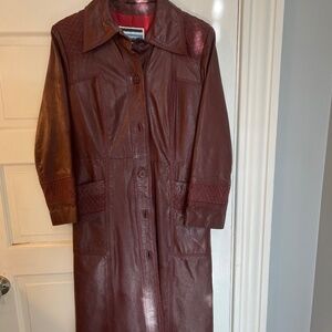 1970s leather, full length trench coat
